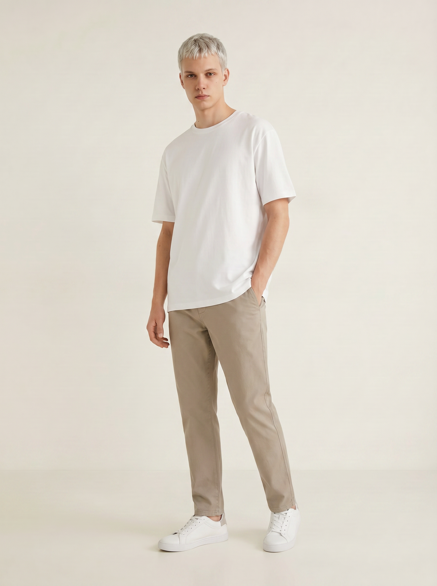 Regular Fit Cotton Chino Pants - Beige
