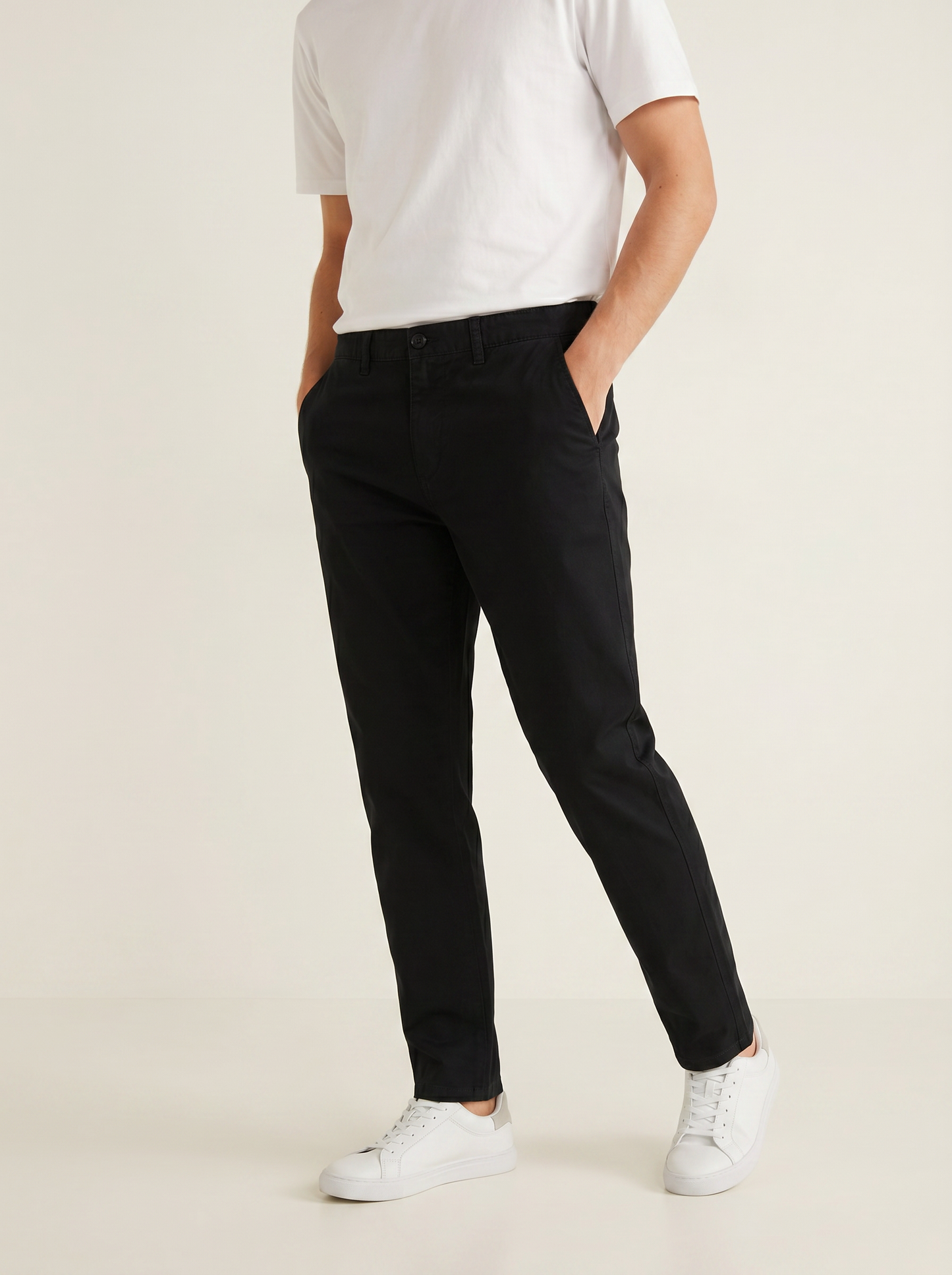 Pantaloni Chino Regular Fit in Cotone - Nero