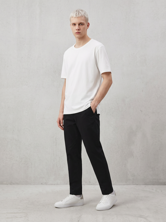 Pantaloni Chino Regular Fit in Cotone - Nero