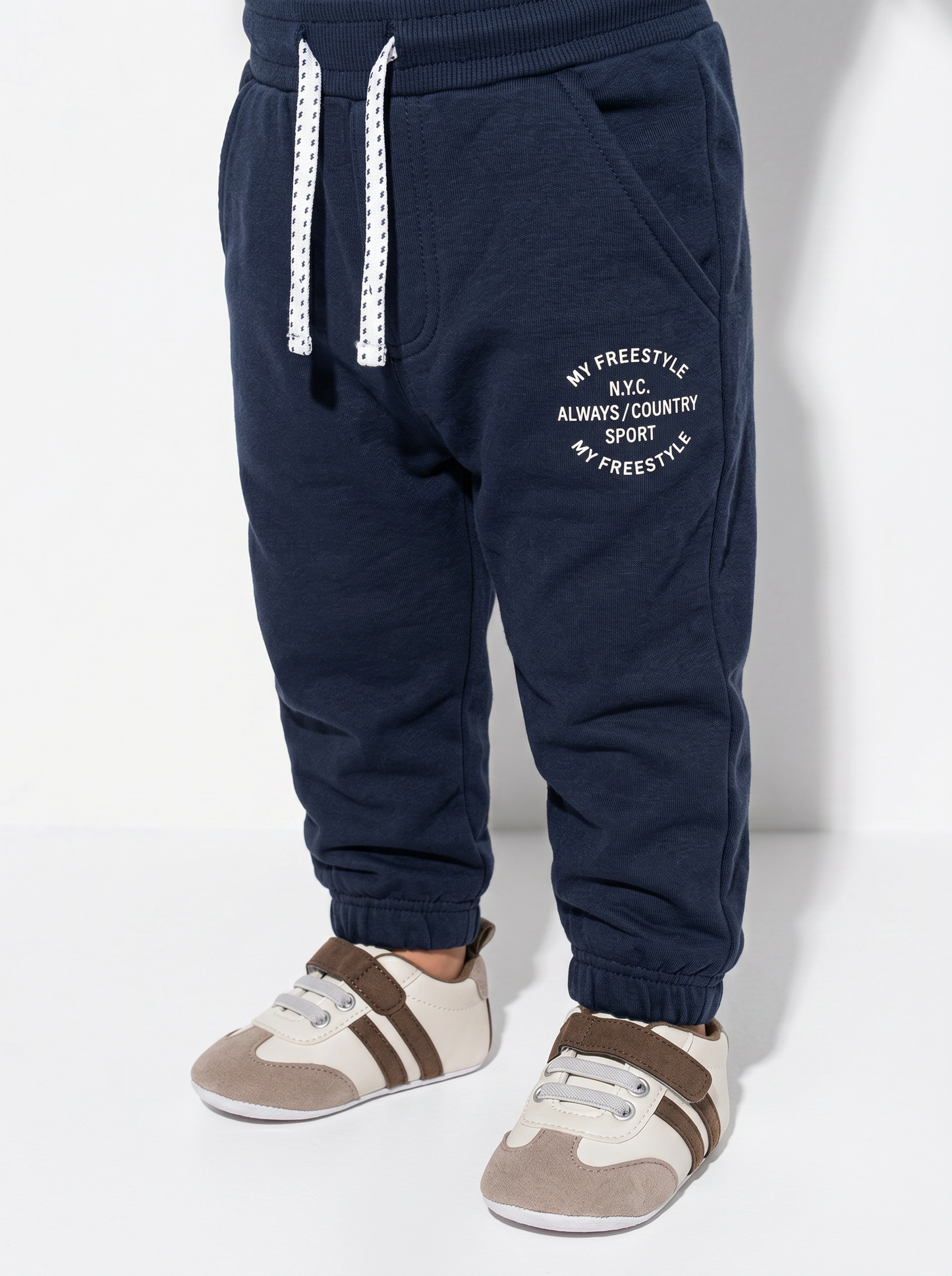 Basic cotton joggers with print - Blue