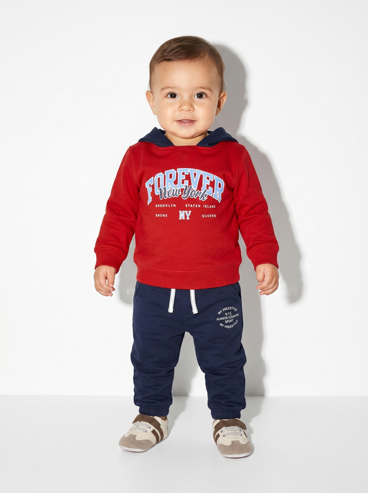 Jogger basico in cotone con stampa - Blu