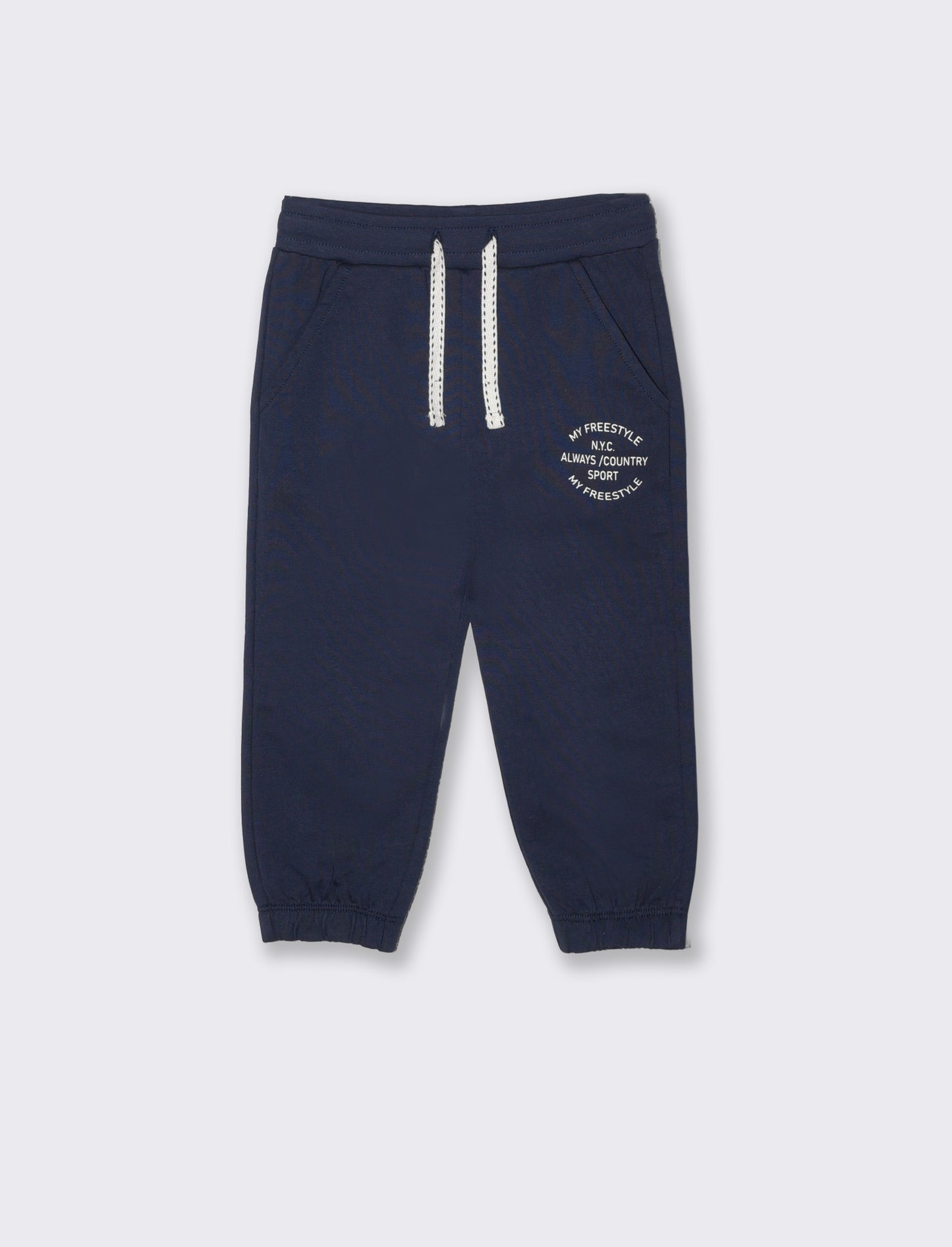 Basic cotton joggers with print - Blue