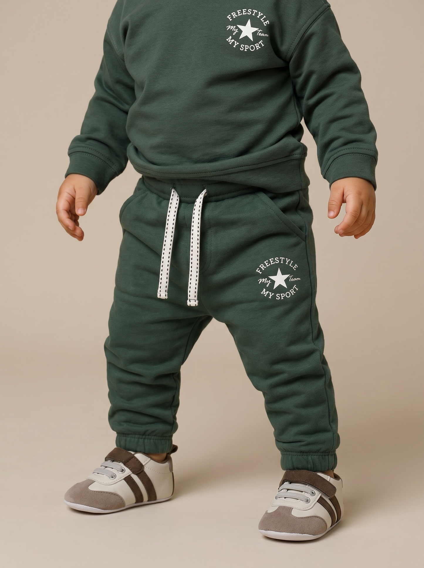Jogger basico in cotone con stampa - Verde abete