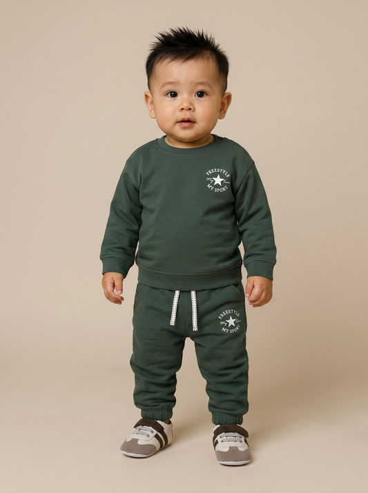 Jogger basico in cotone con stampa - Verde abete