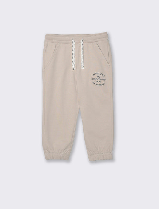 Jogger basico in cotone con stampa - Beige