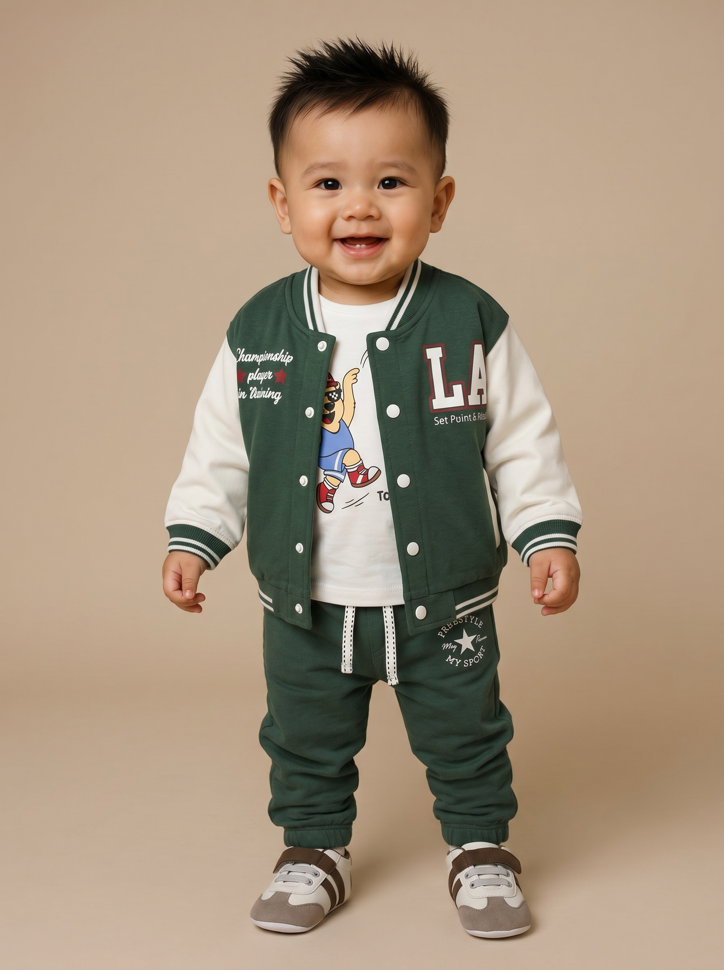 Versatile cotton college jacket - Green