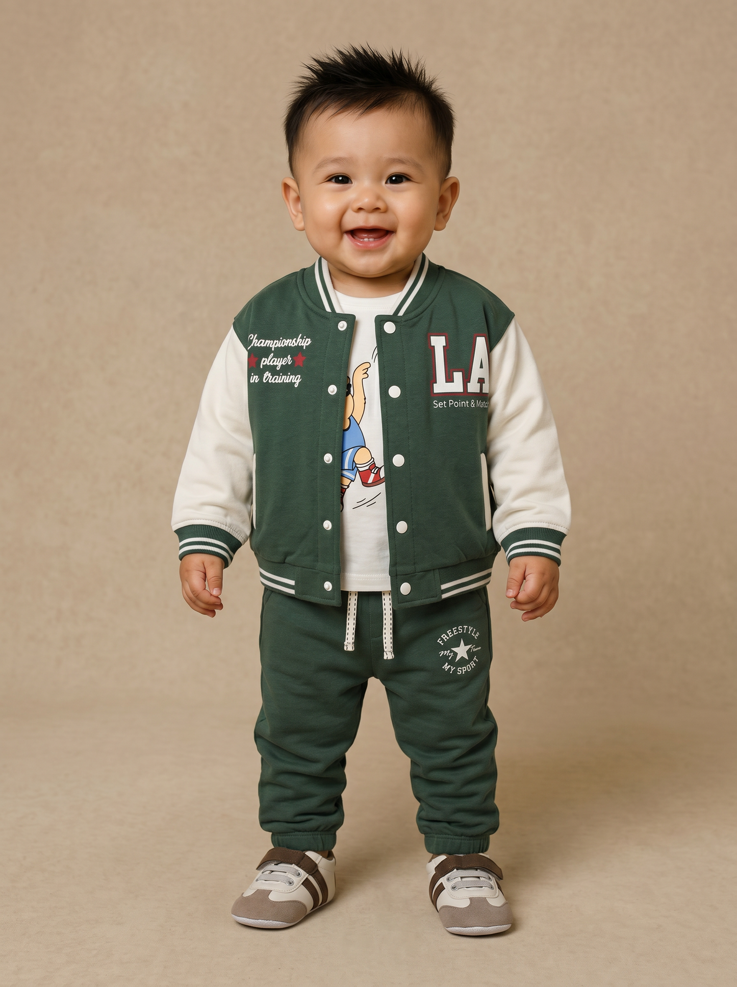 Versatile cotton college jacket - Green