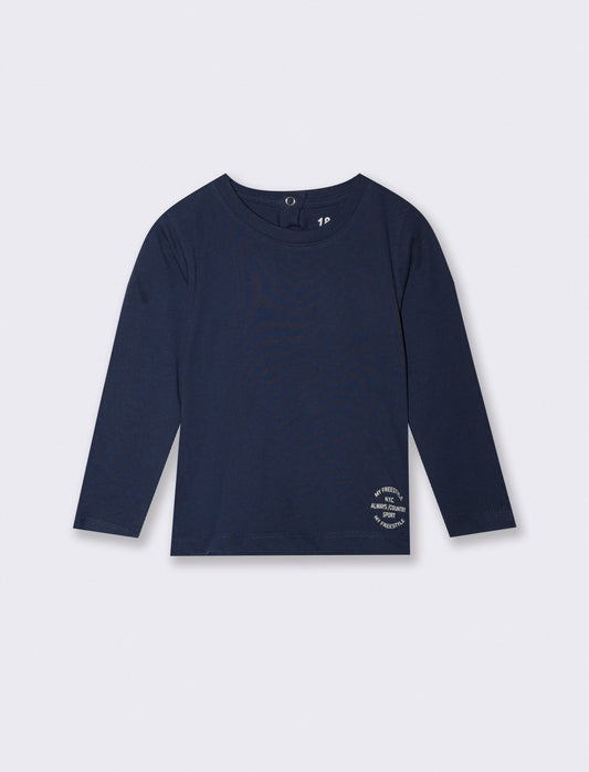 T-shirt girocollo in cotone tinta unita - Blu