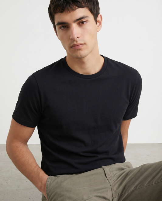 T-shirt girocollo in cotone regular fit - Nero