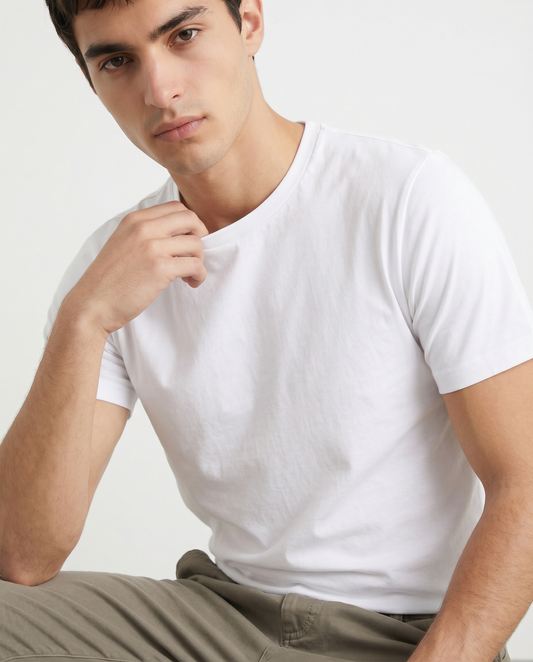 T-shirt girocollo in cotone regular fit - Bianco