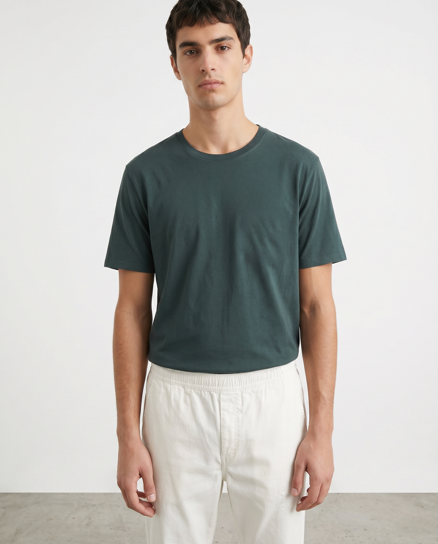 T-shirt girocollo in cotone regular fit - Verde scuro