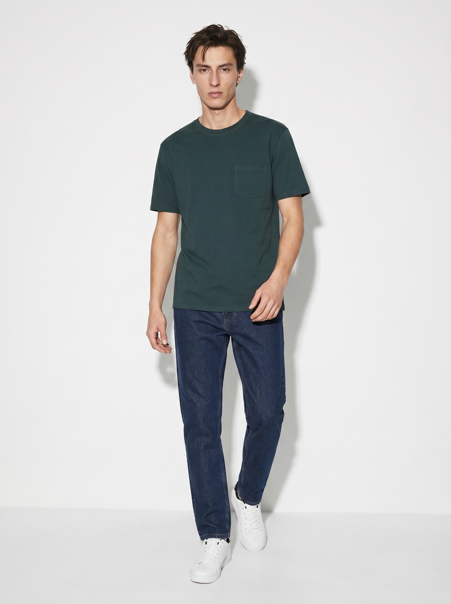 Basic crew neck T-shirt with pocket - Green