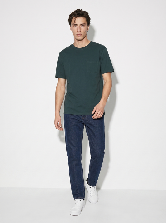 T-shirt basic girocollo con tasca - Verde scuro
