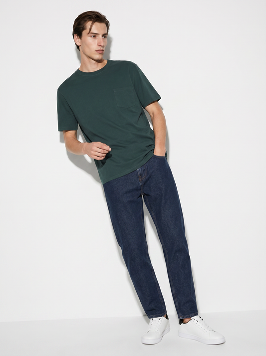 Basic crew neck T-shirt with pocket - Green