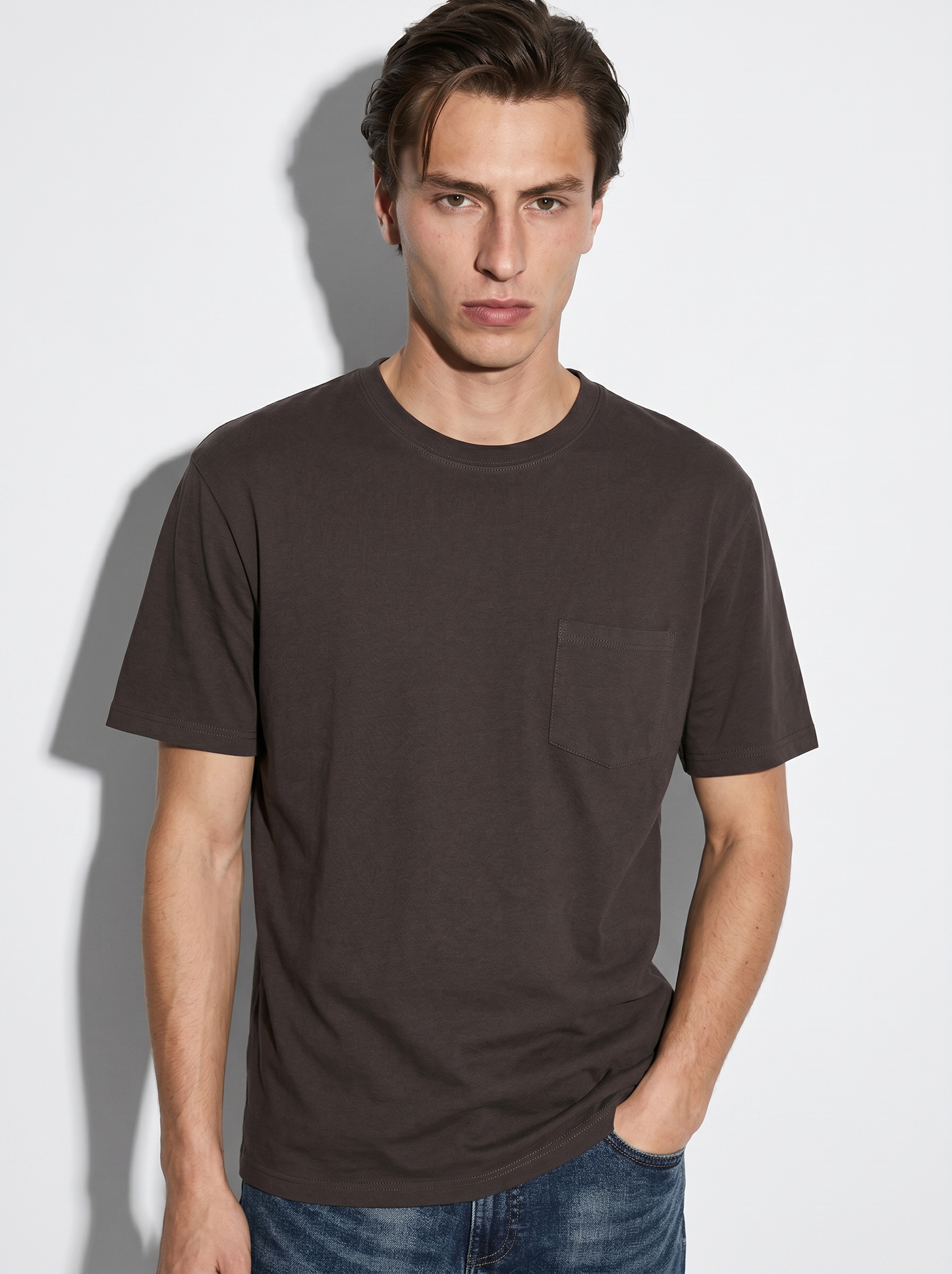 Basic crew neck T-shirt with pocket - Red