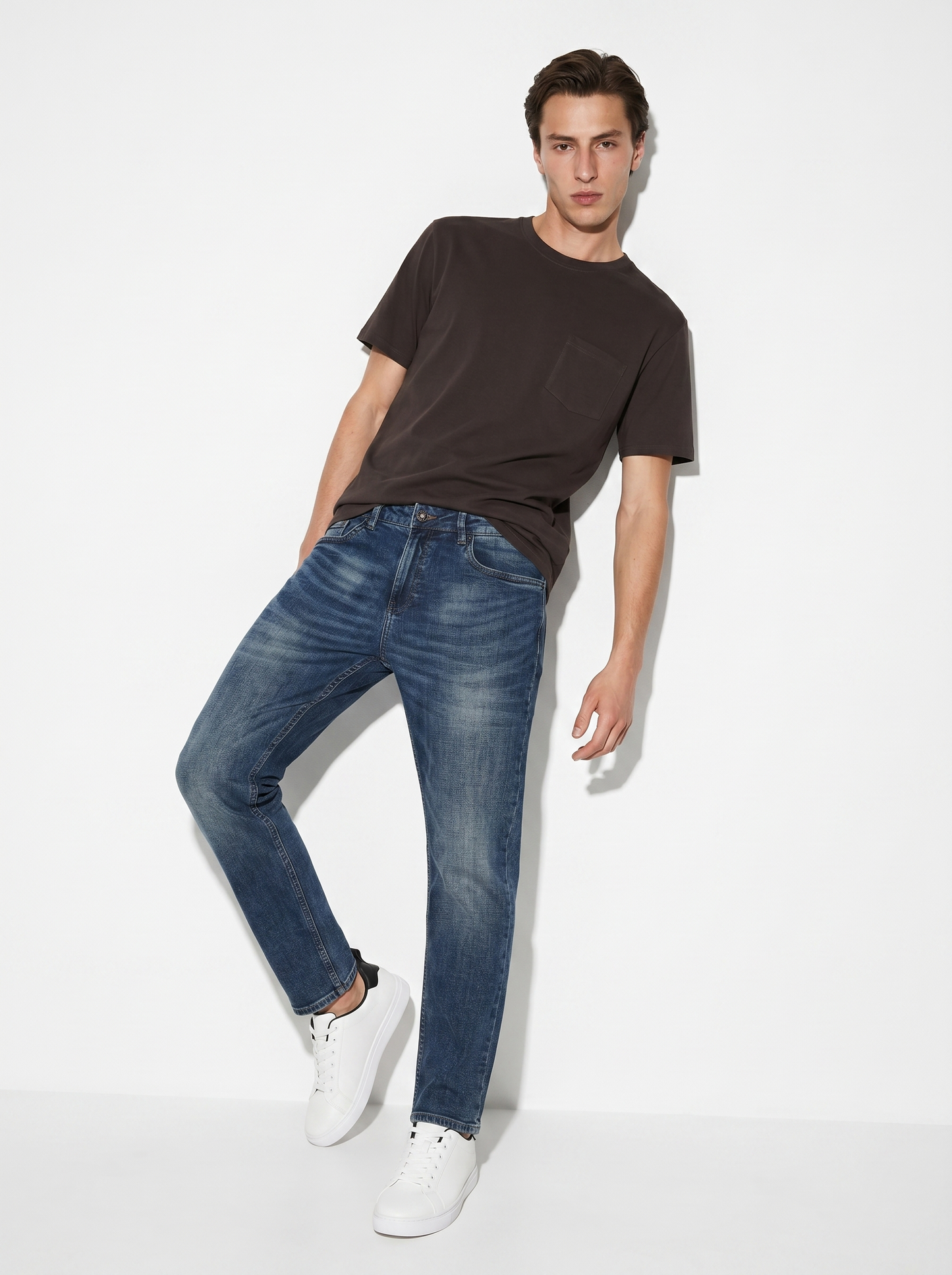 Basic crew neck T-shirt with pocket - Red