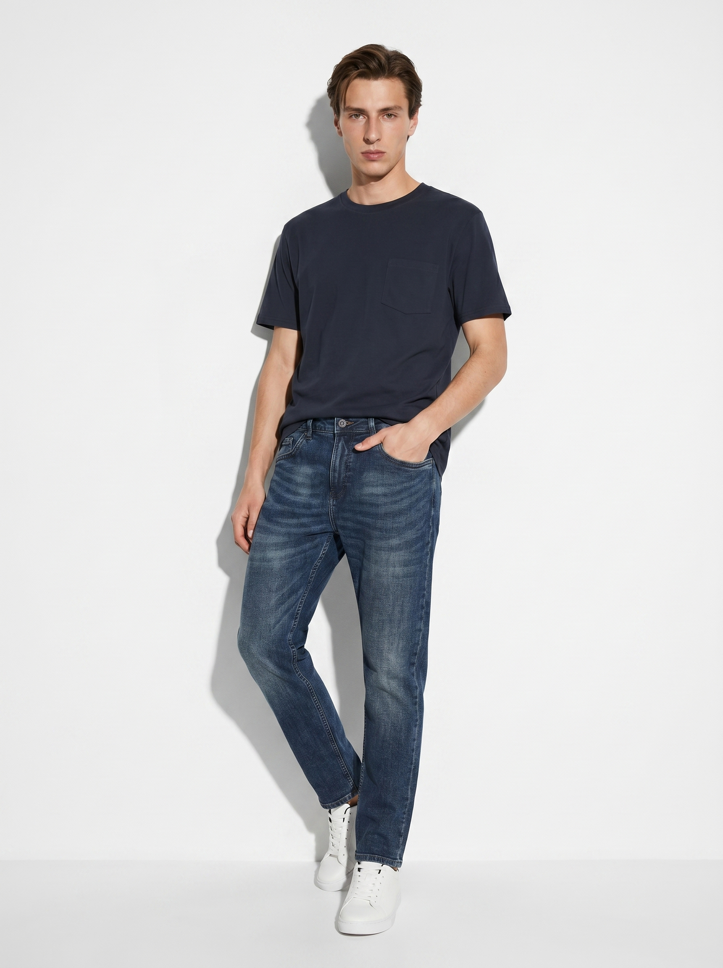 Basic crew neck T-shirt with pocket - Blue