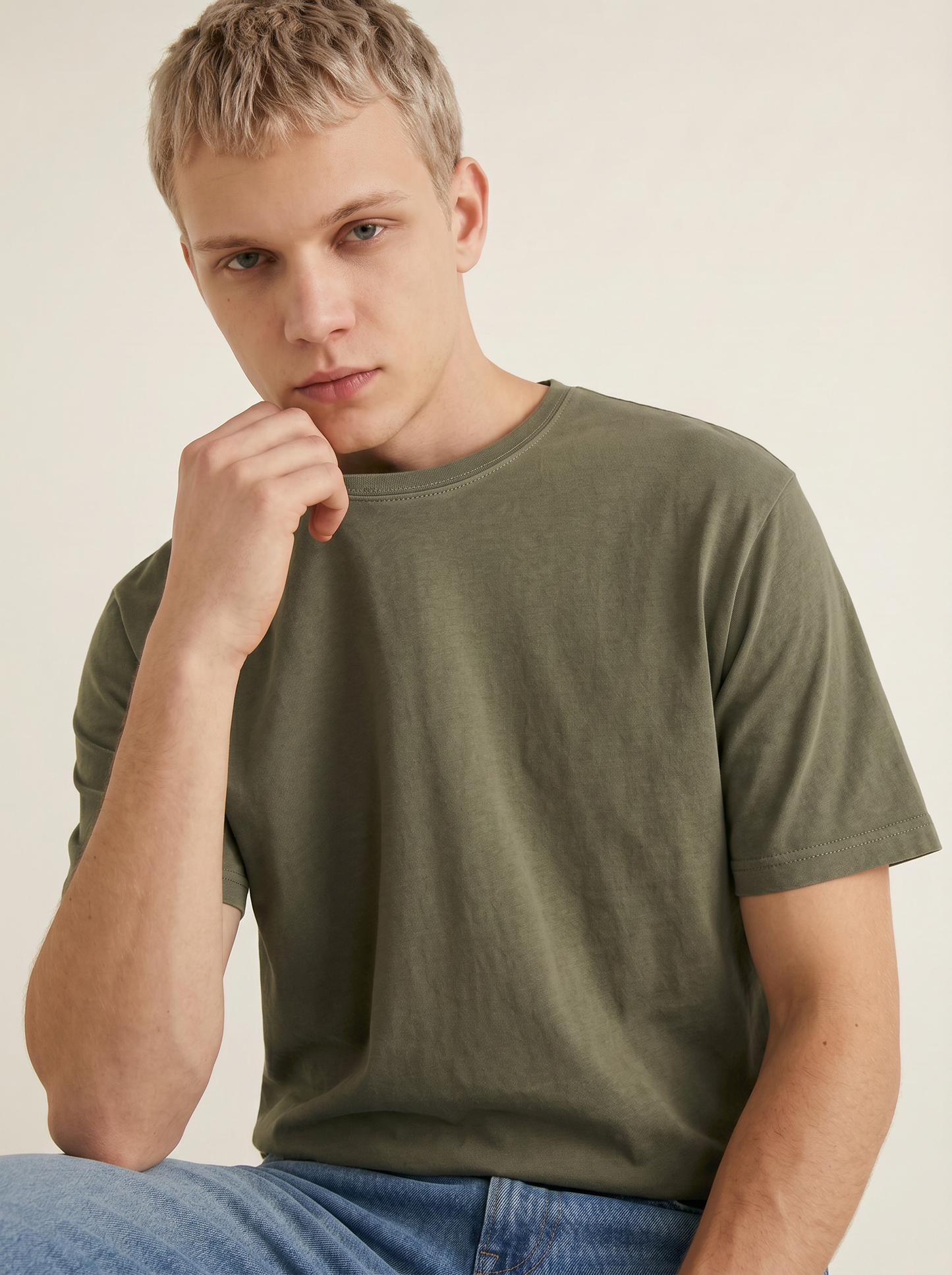 T-shirt Orli regular fit con orli vivi - Verde kaki