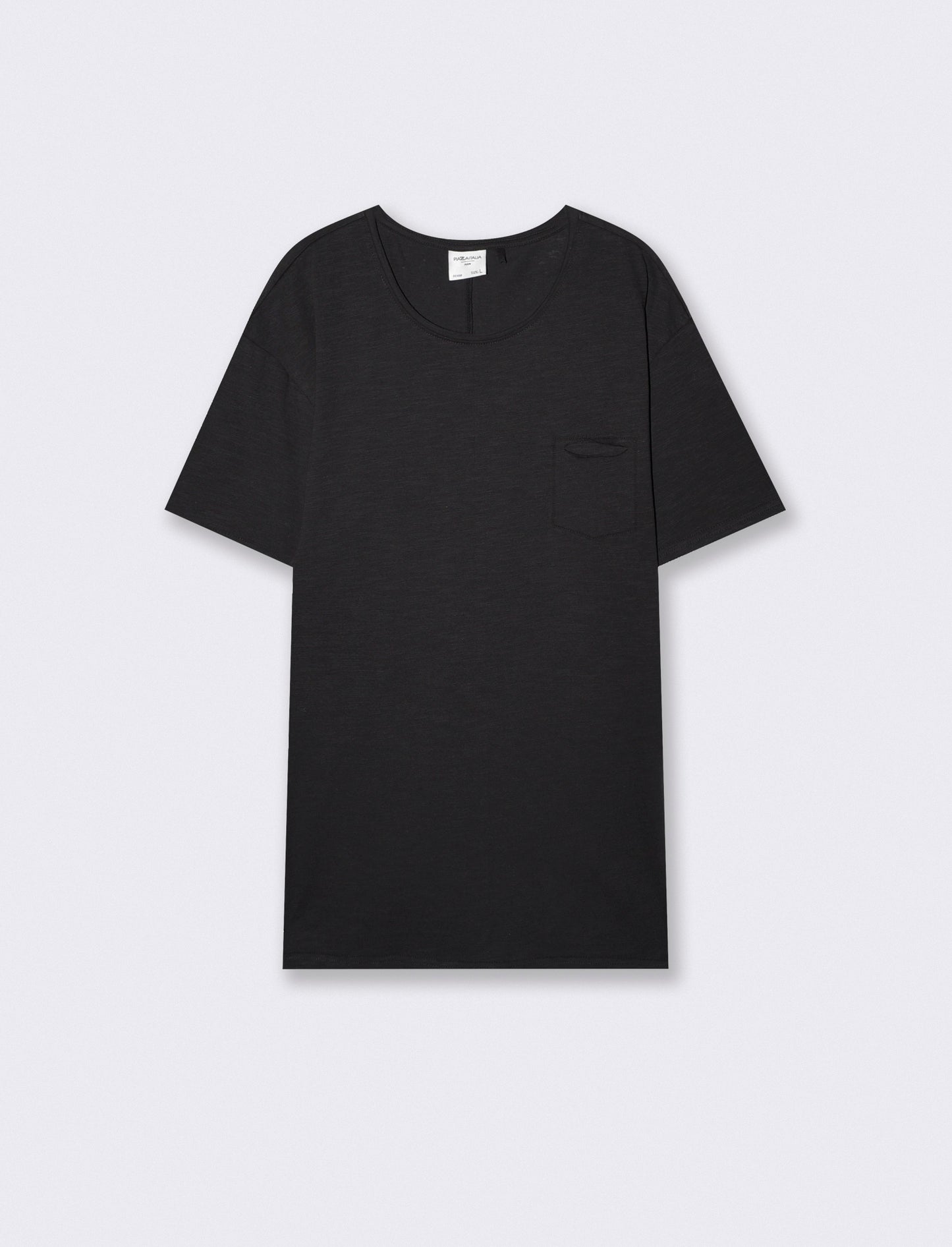 T-shirt cotone slub loose fit con tasca - Nero
