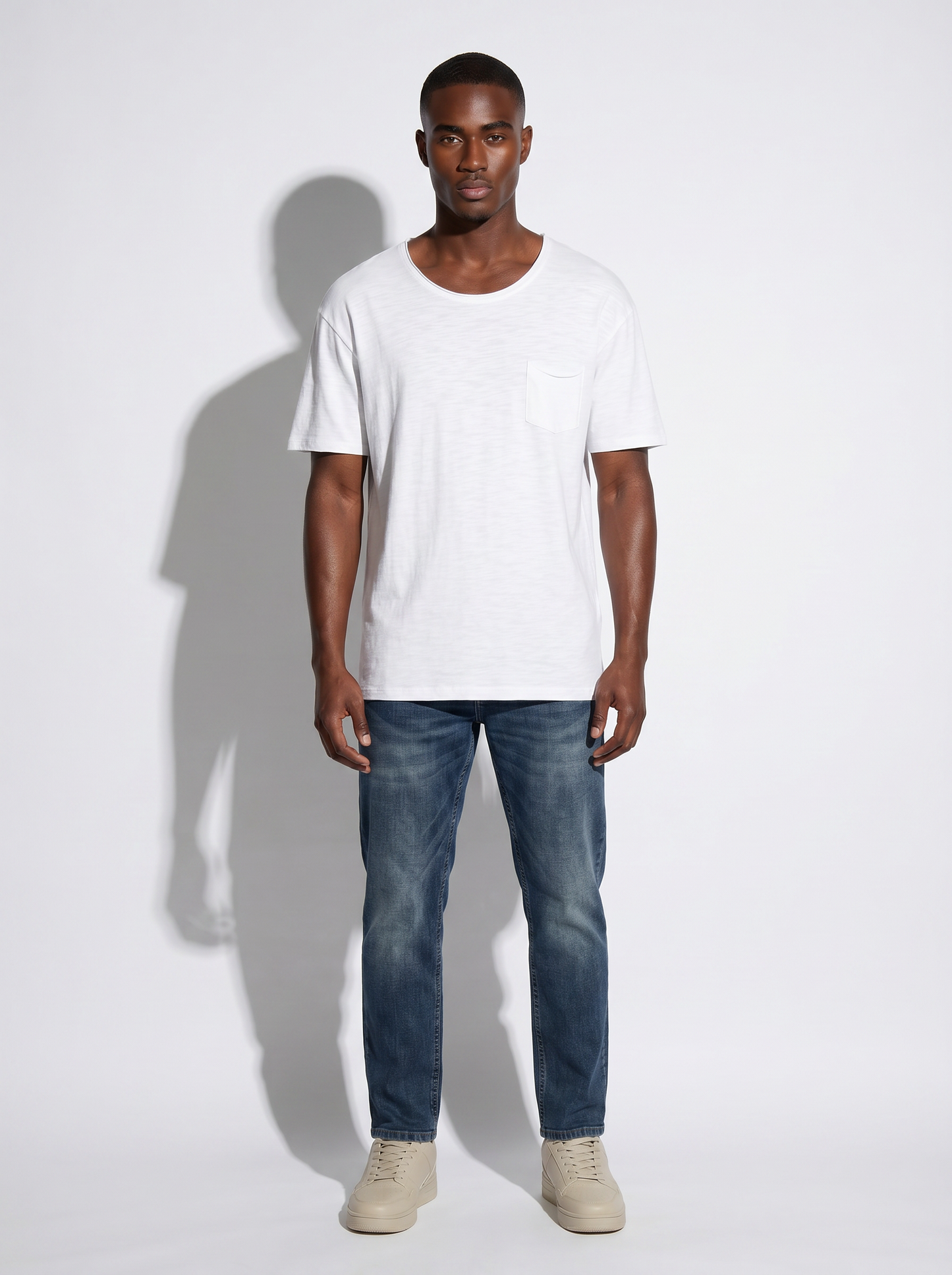 Slub cotton loose fit T-shirt with pocket - White