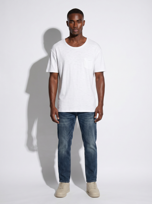 T-shirt cotone slub loose fit con tasca - Bianco