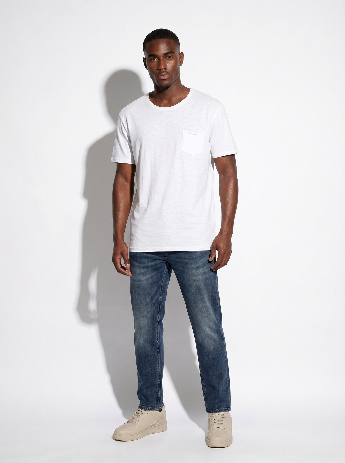 Slub cotton loose fit T-shirt with pocket - White