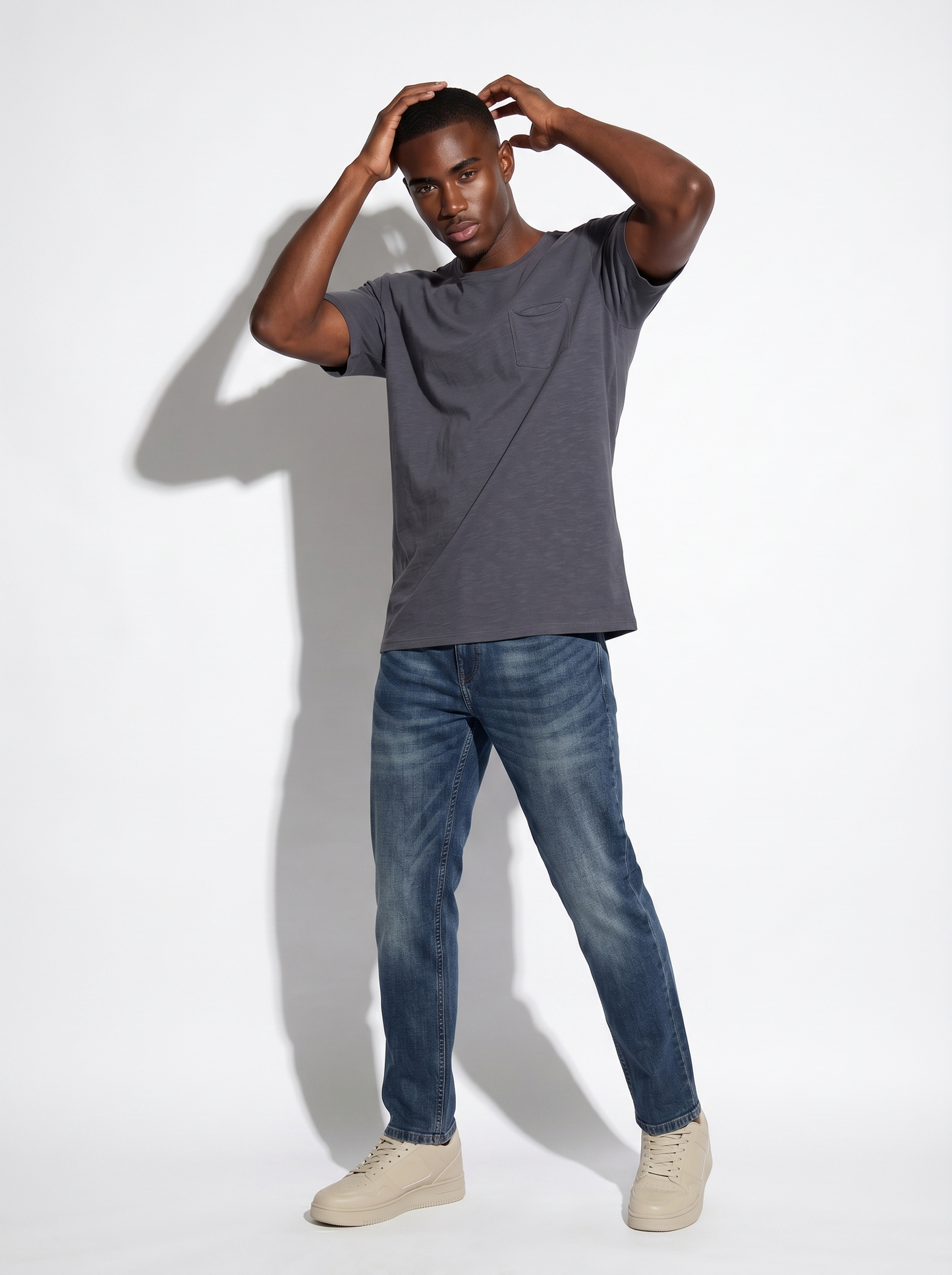 Slub cotton loose fit T-shirt with pocket - Blue
