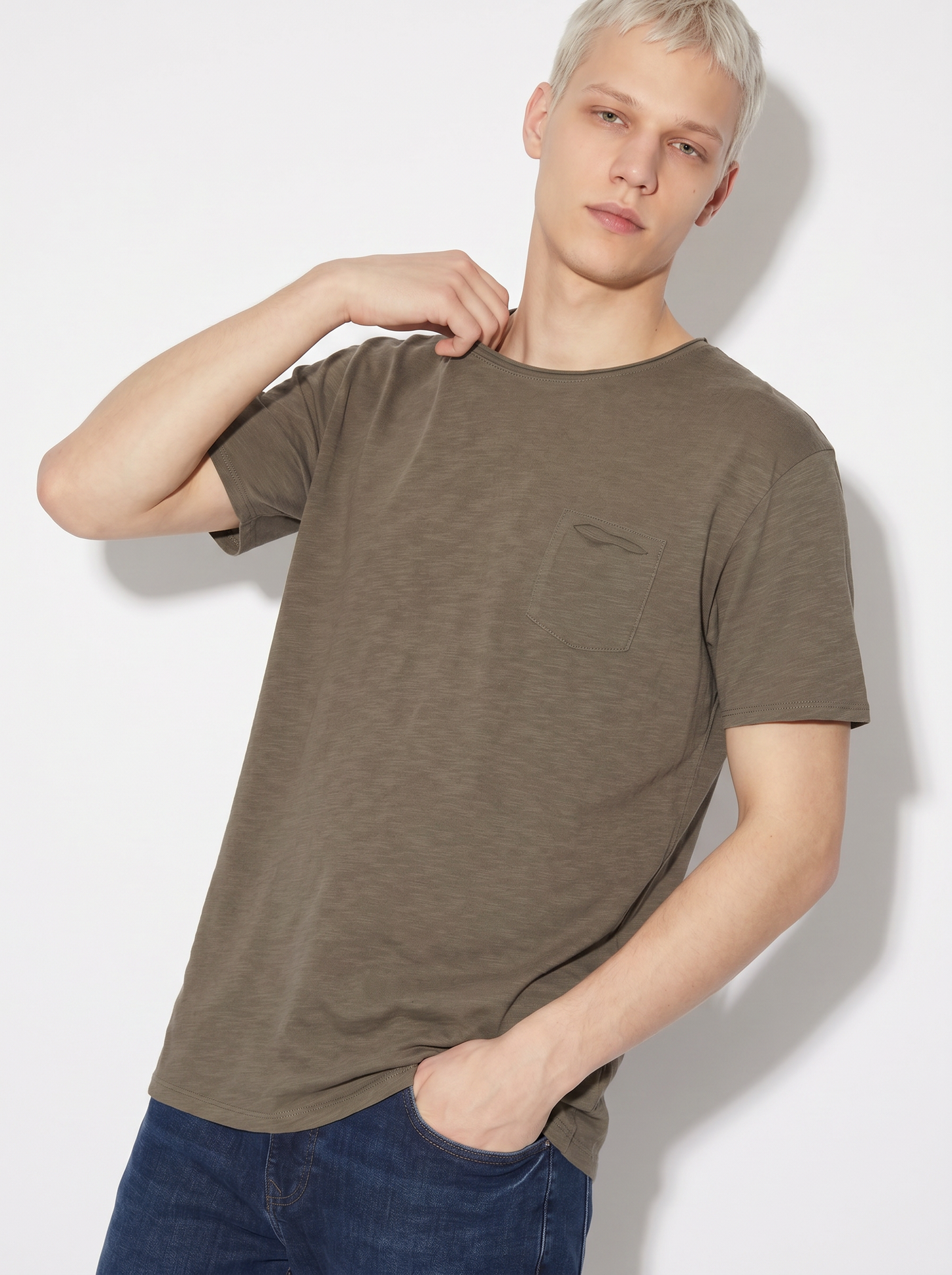 Slub cotton loose fit T-shirt with pocket - Green