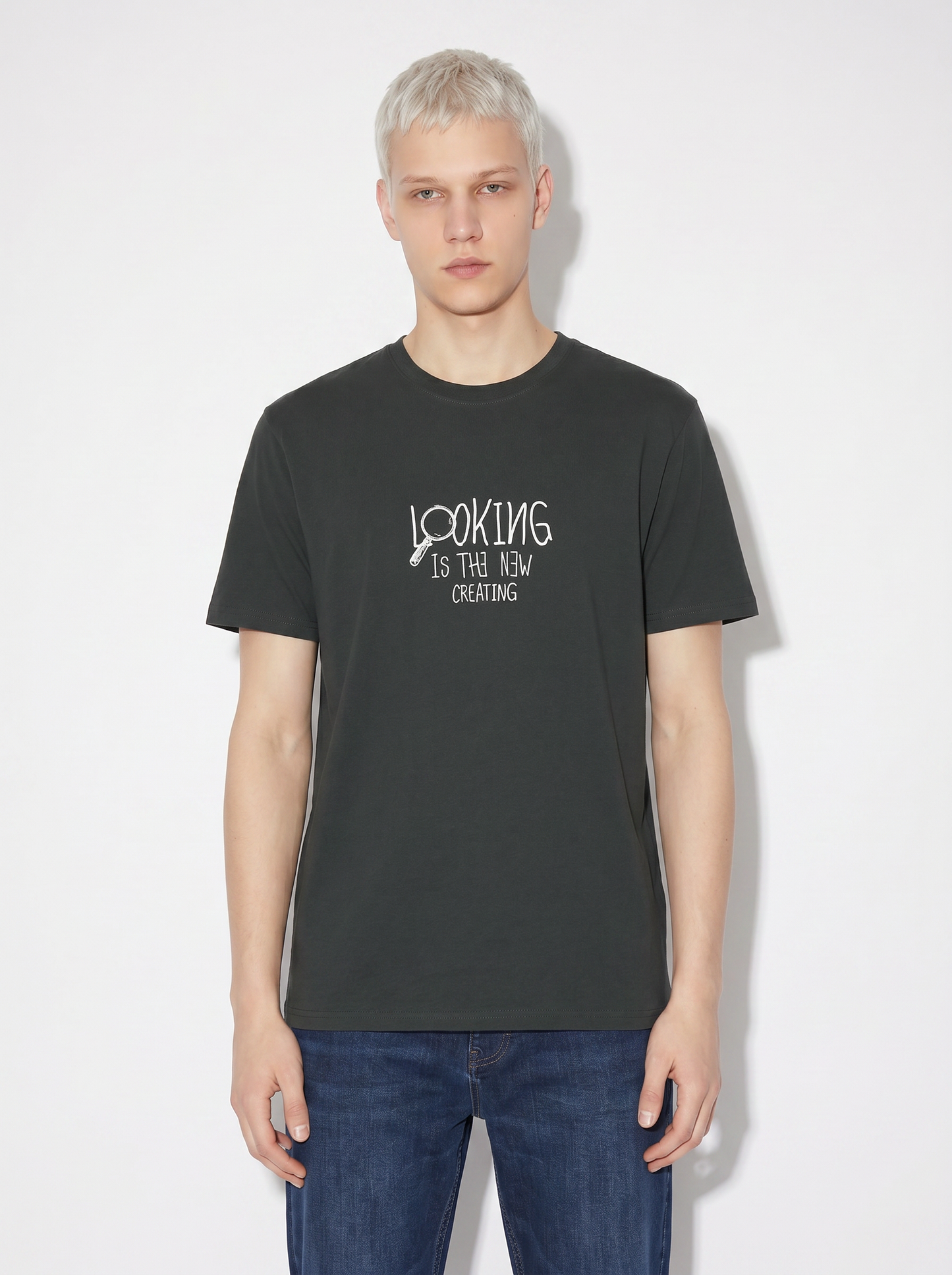 T-shirt girocollo in cotone regular fit - Verde scuro