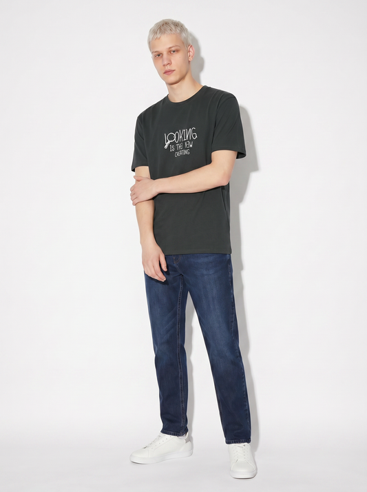T-shirt girocollo in cotone regular fit - Verde scuro