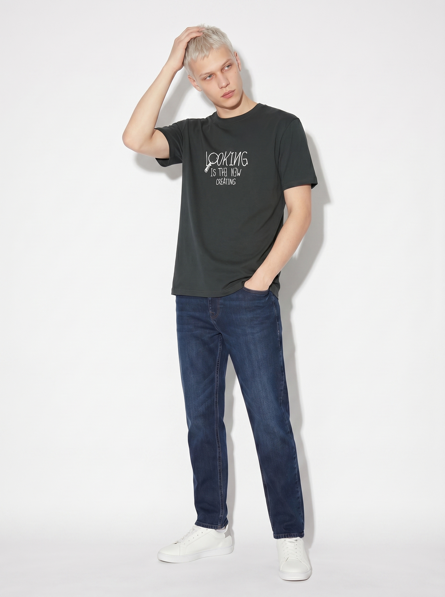 T-shirt girocollo in cotone regular fit - Verde scuro