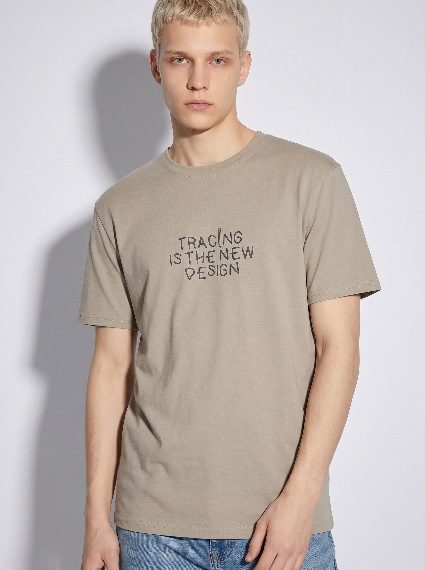 Cotton regular fit crew neck T-shirt - Beige