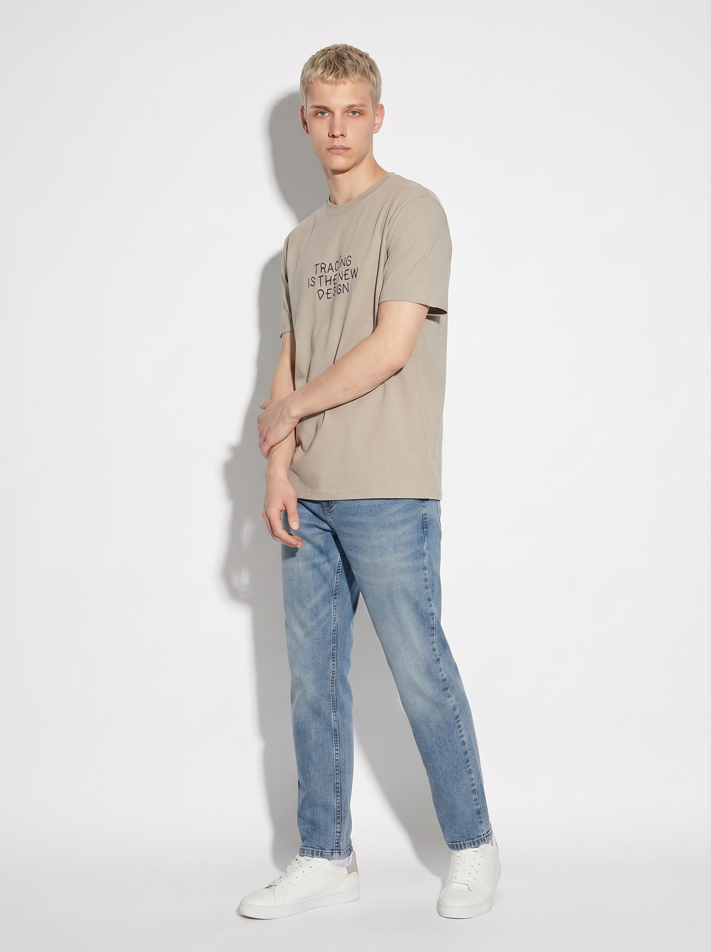 Cotton regular fit crew neck T-shirt - Beige