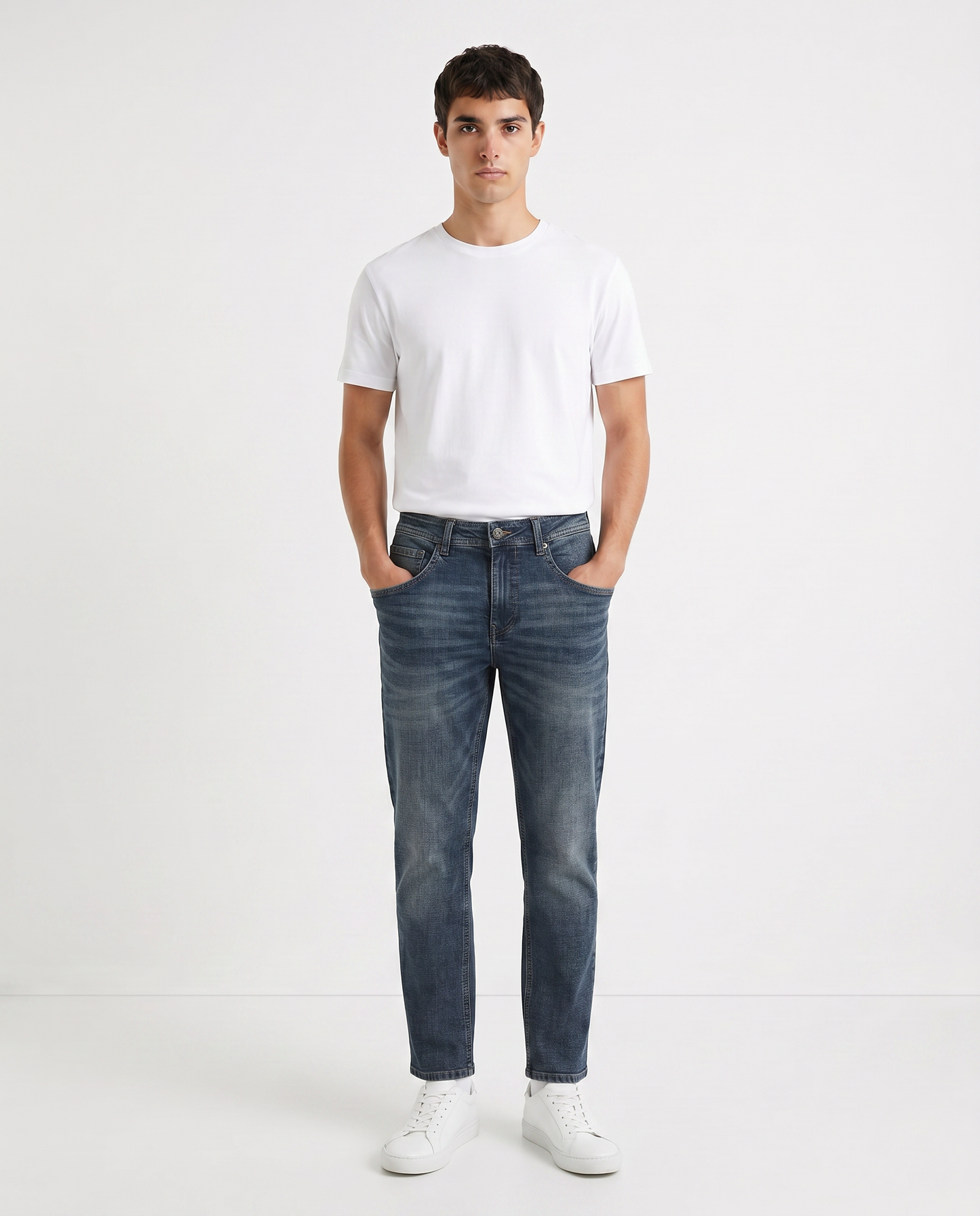 Jeans slim fit blu medio effetto slavato - Denim