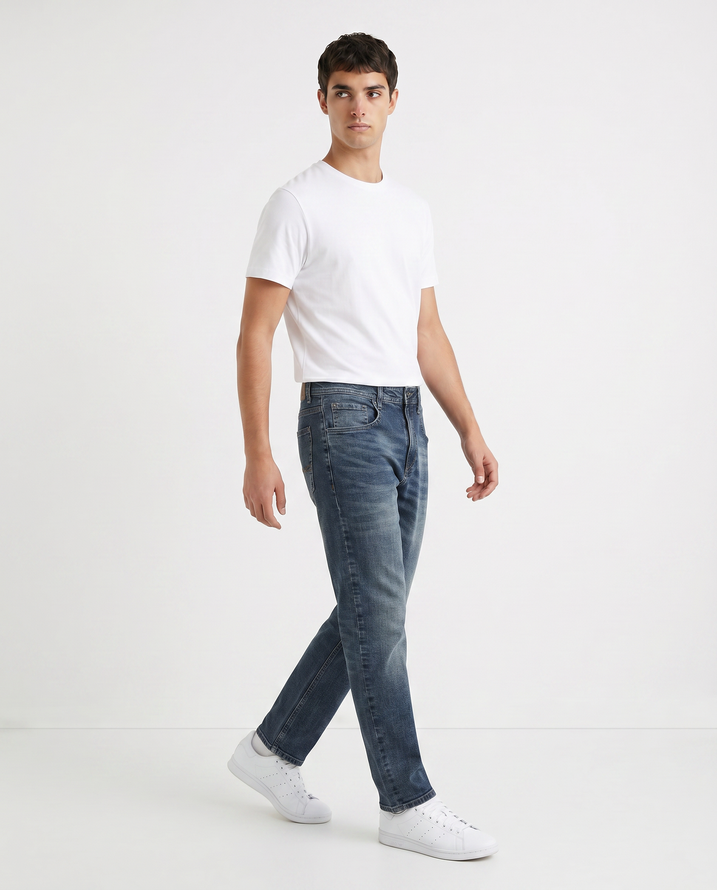 Jeans slim fit blu medio effetto slavato - Denim