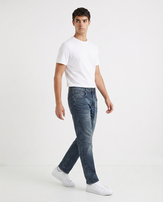 Jeans slim fit blu medio effetto slavato - Denim