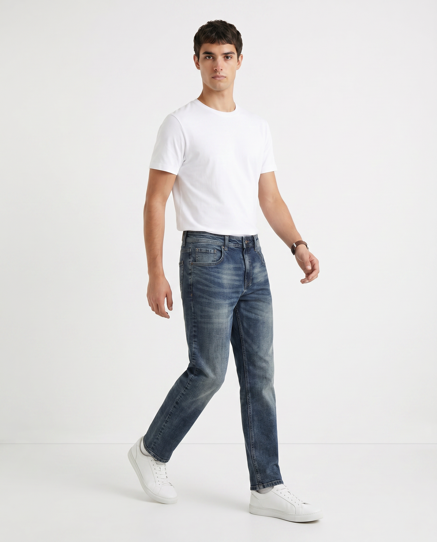 Jeans slim fit blu medio effetto slavato - Denim
