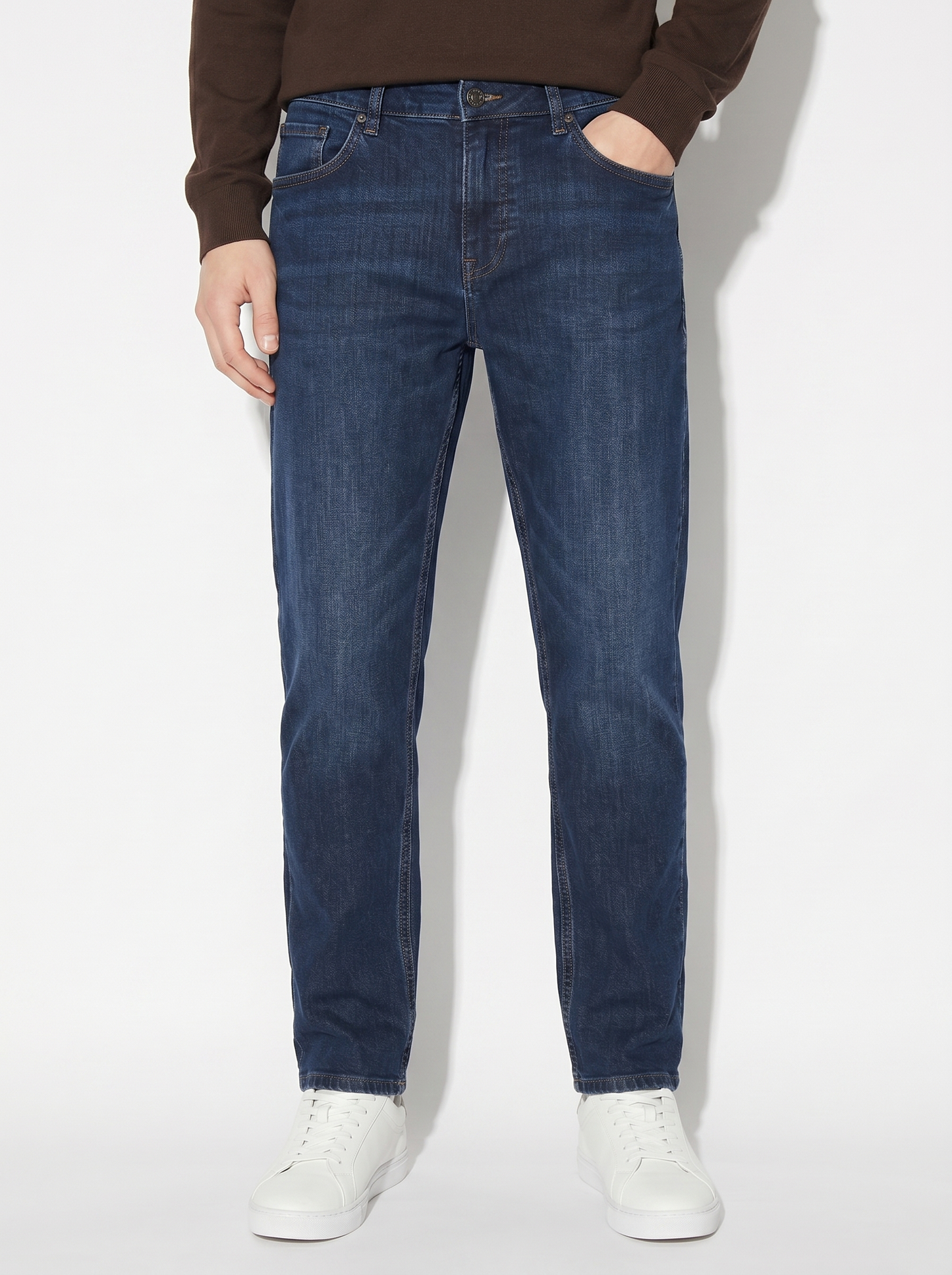 Jeans Slim Fit Blu Scuro Effetto Slavato - DENIM SCURO