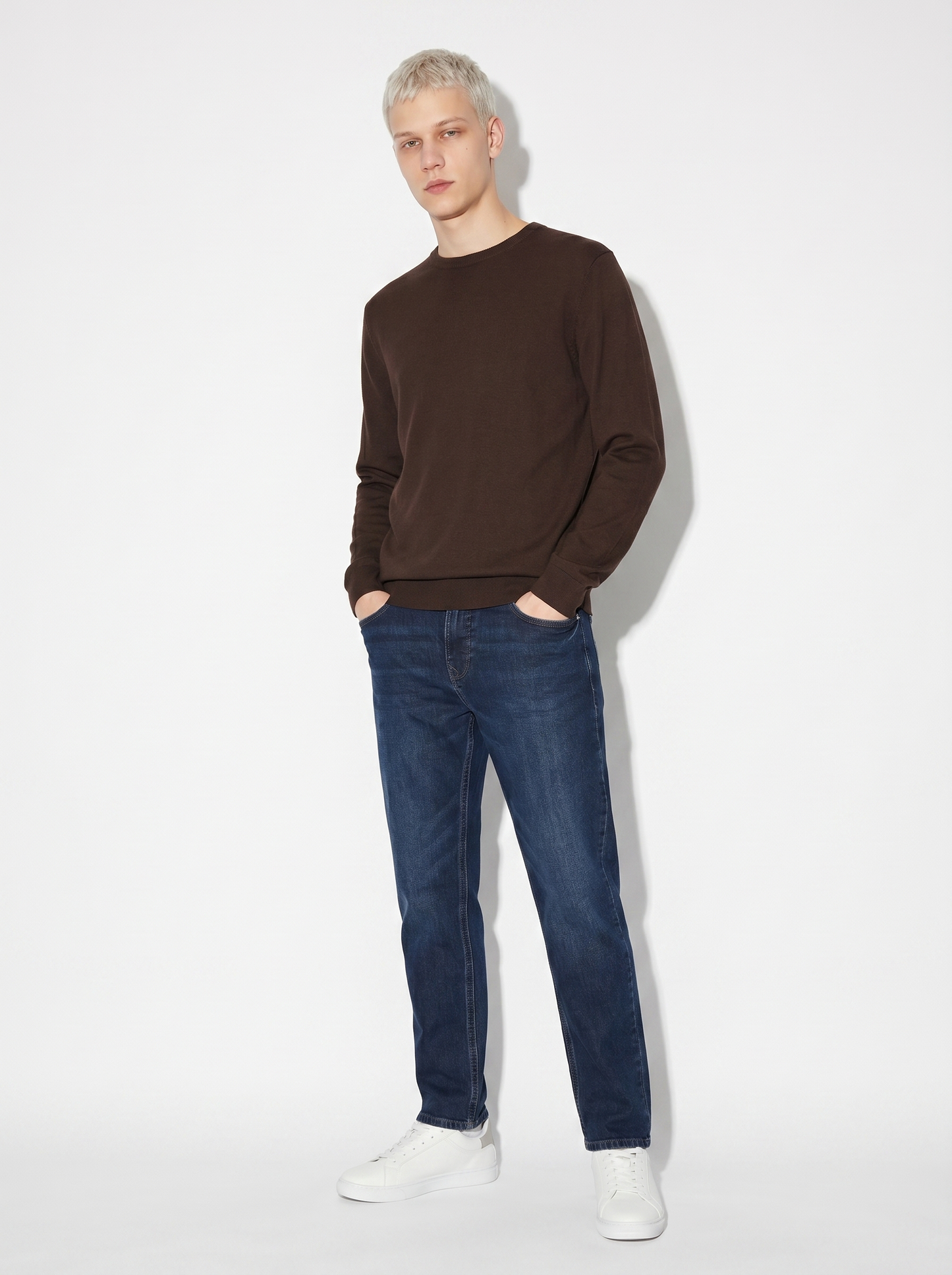 Jeans Slim Fit Blu Scuro Effetto Slavato - DENIM SCURO
