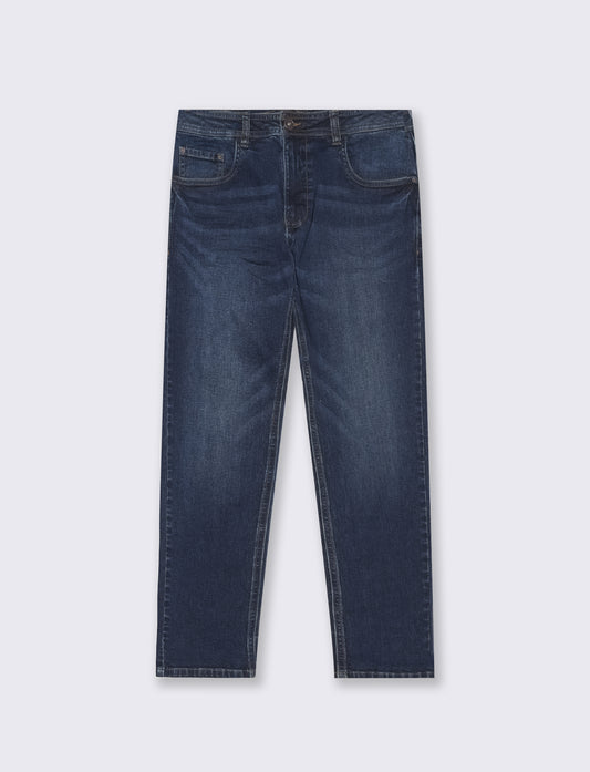 Jeans Slim Fit Blu Scuro Effetto Slavato - DENIM SCURO
