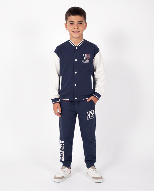 Felpa college in cotone con maniche a contrasto - Blu