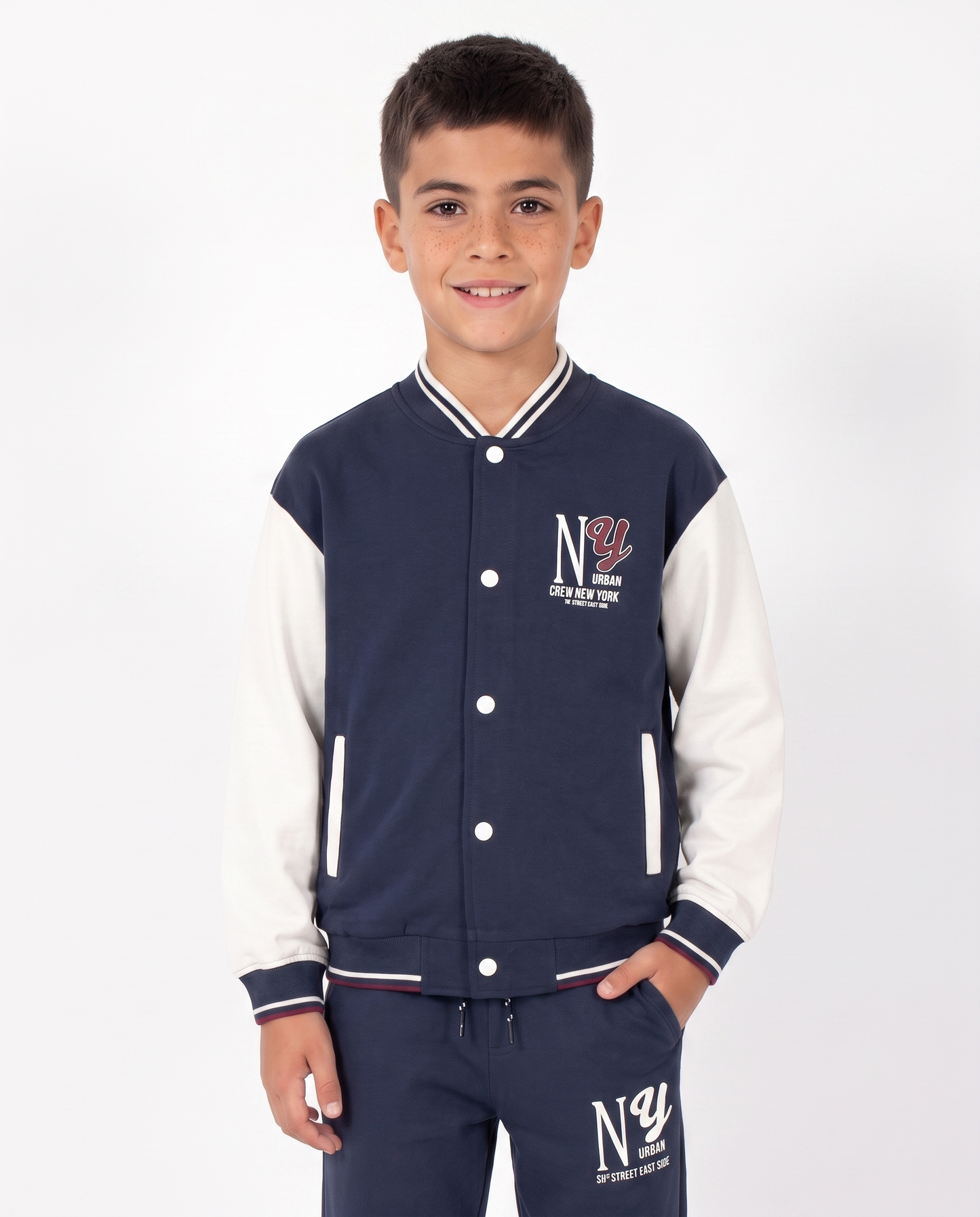 Felpa college in cotone con maniche a contrasto - Blu