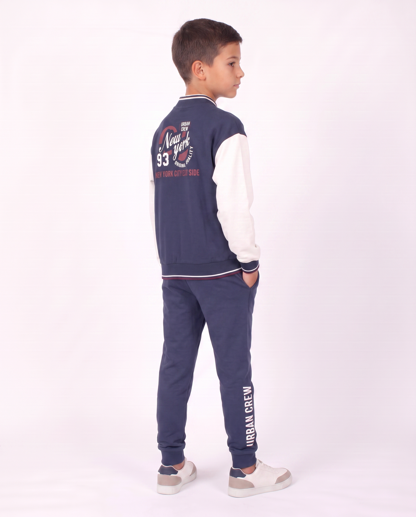 Felpa college in cotone con maniche a contrasto - Blu