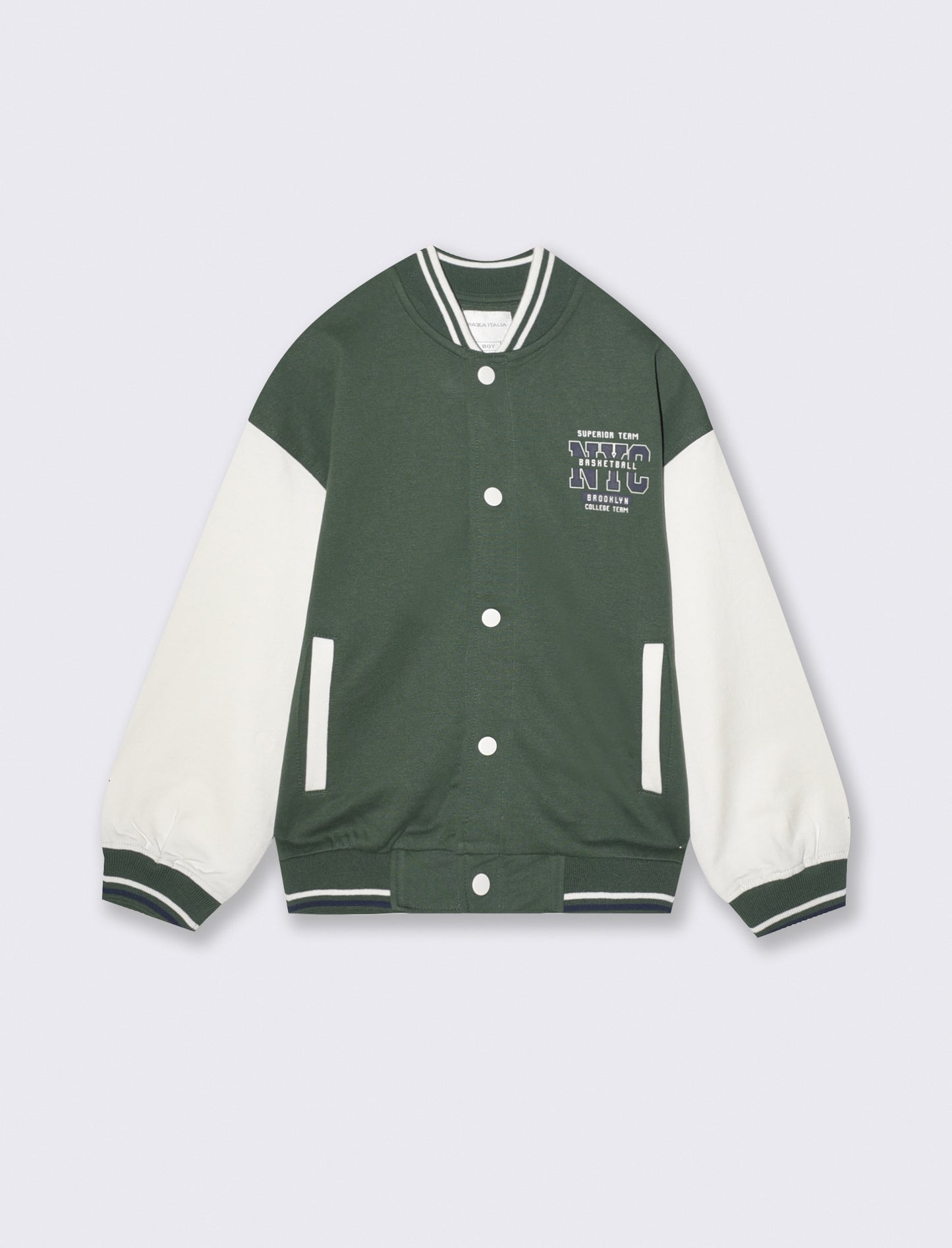 Felpa college in cotone con maniche a contrasto - Verde abete