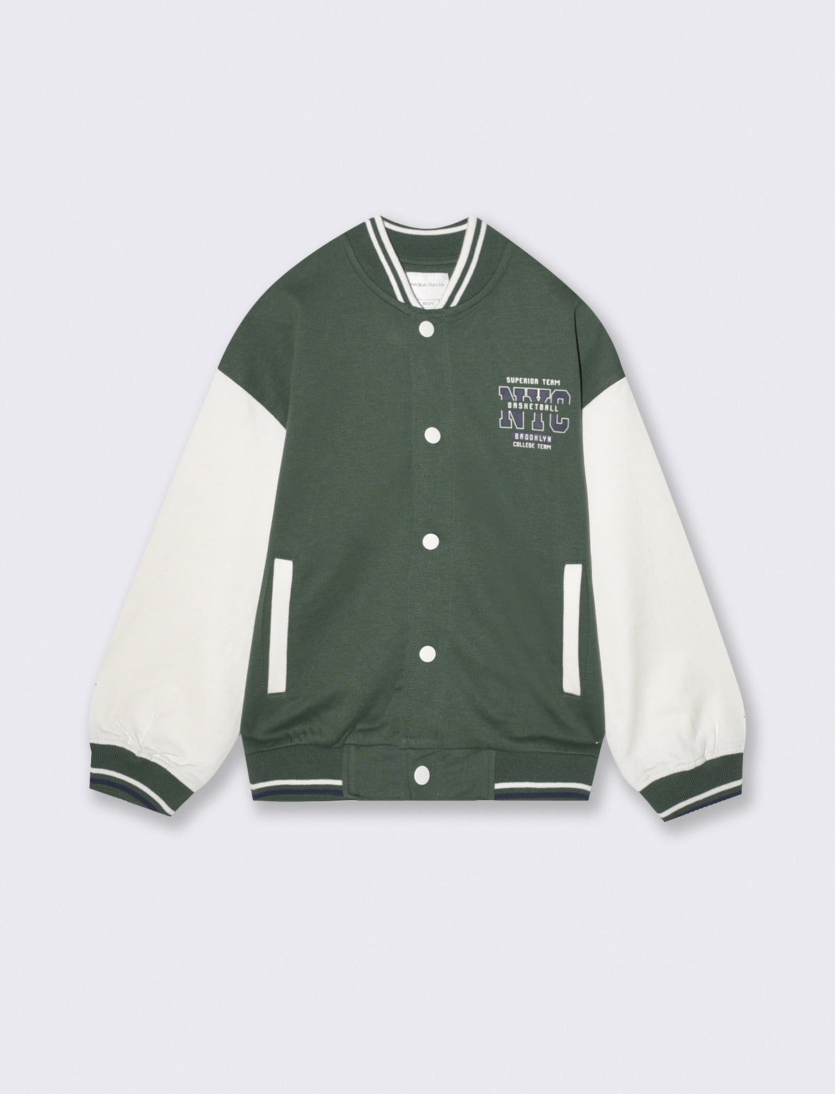 Felpa college in cotone con maniche a contrasto - Verde abete