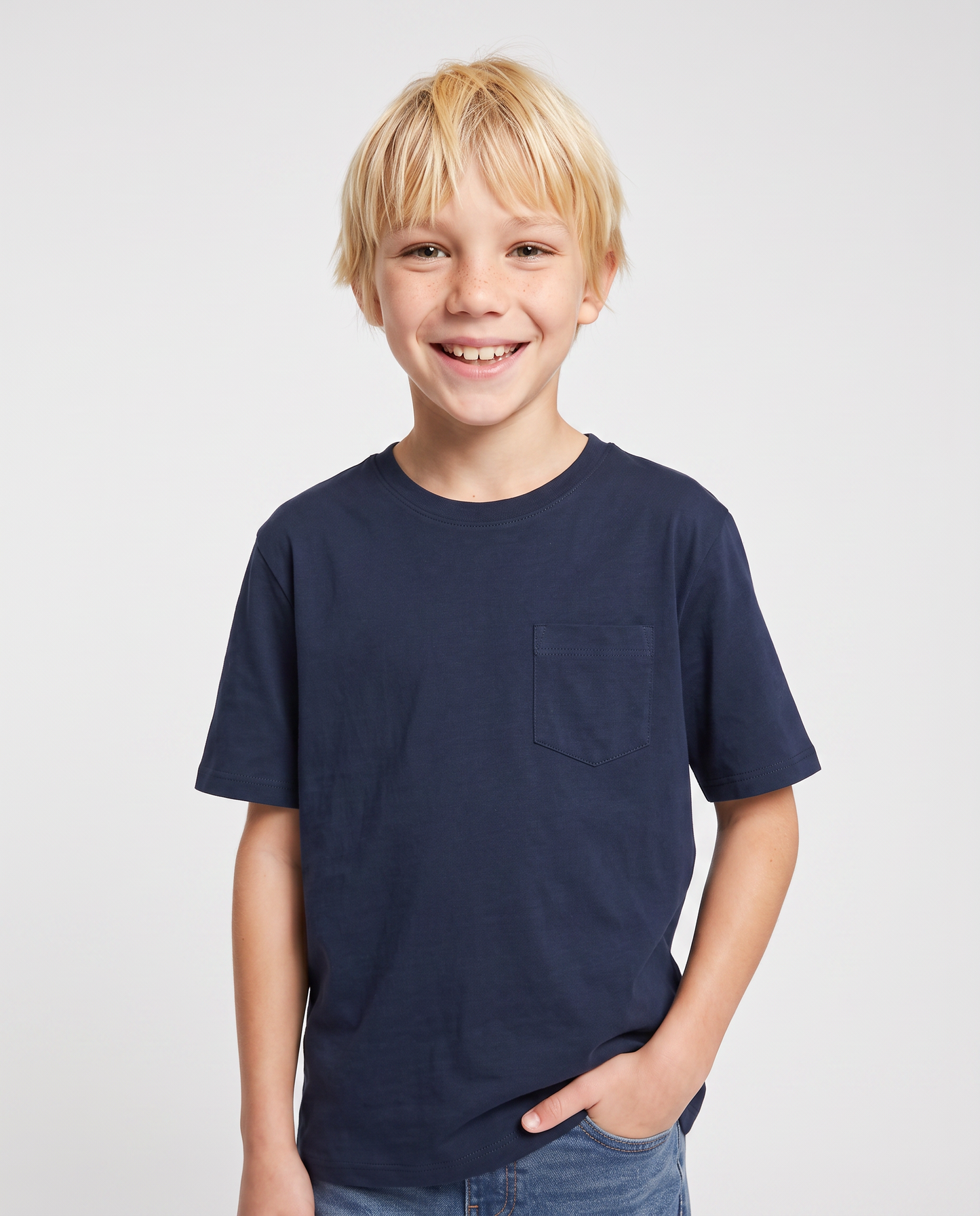 T-shirt girocollo con taschino versatile - Blu