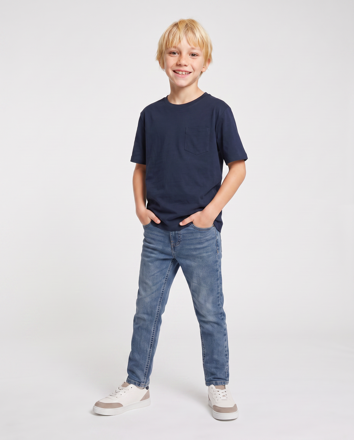 T-shirt girocollo con taschino versatile - Blu