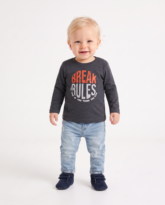 Long sleeve melange T-shirt with print - Blue