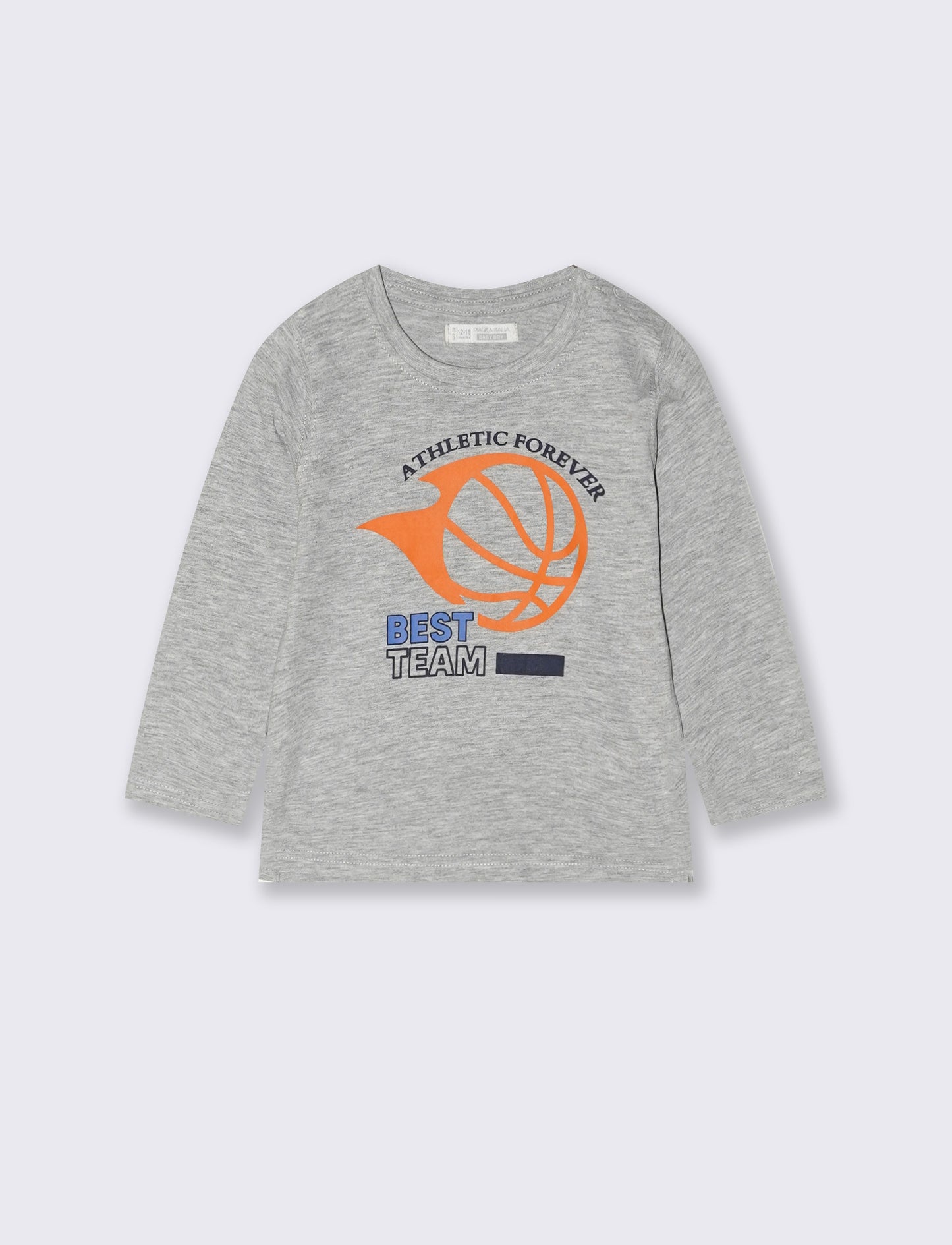 T-shirt melange manica lunga con stampa - Grigio mel.