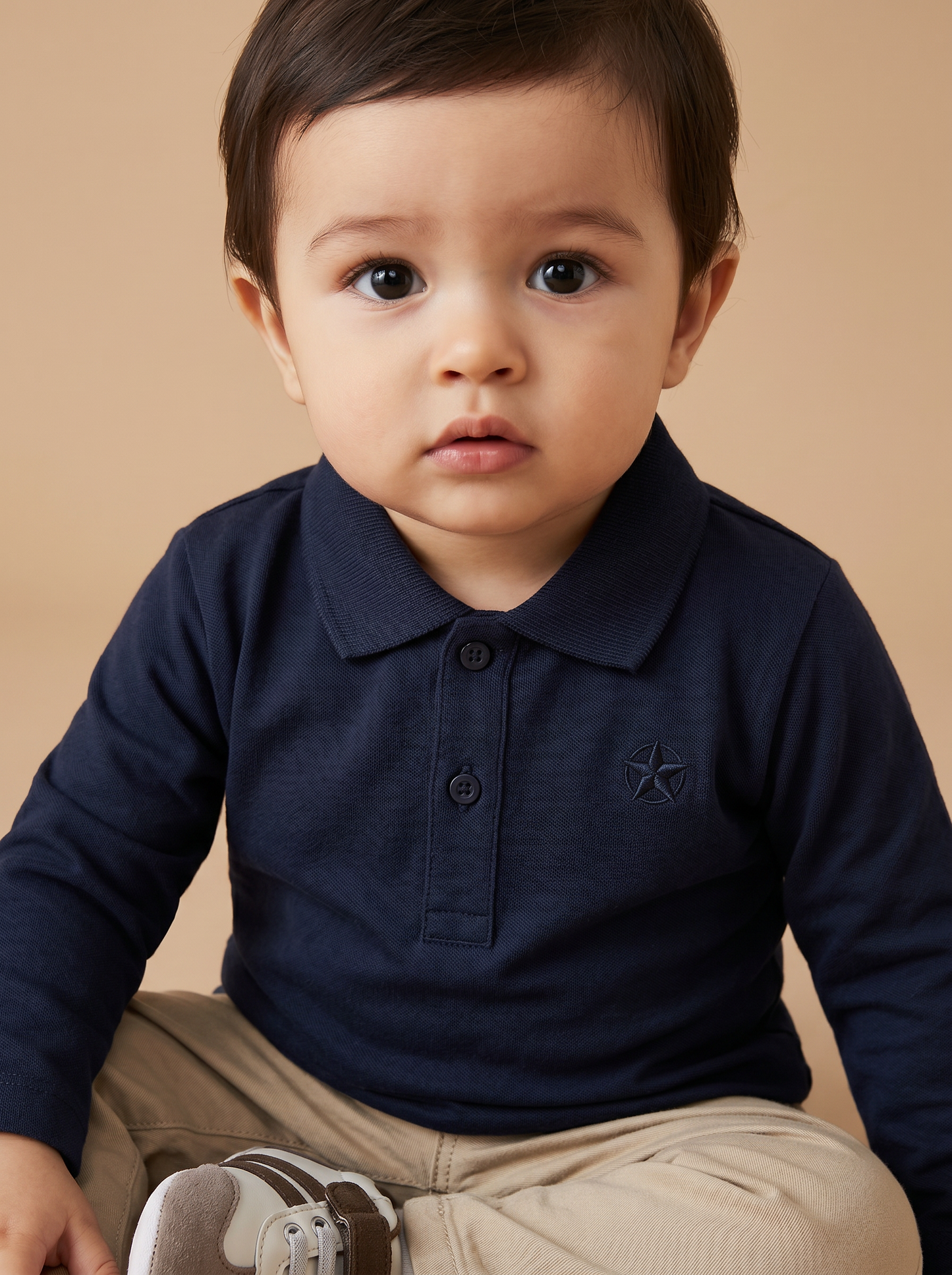 Polo in cotone con ricamo e inserti - Blu